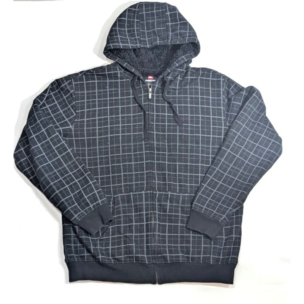 Y2K Quicksilver Hoodie Full Zip Men's size L Full Sherpa Lining Grunge Black